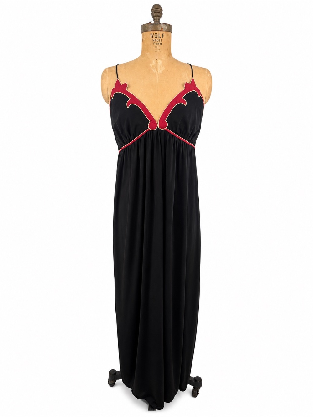 Vintage 1970s Oscar de la Renta for Swirl Black Red Maxi Nightgown Hostess Dress